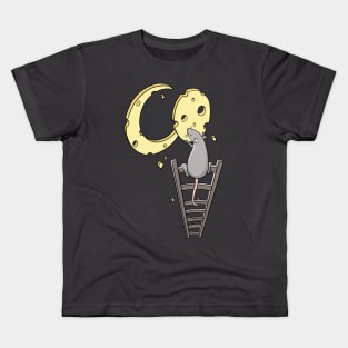 Cute Moon Cheese Mouse on Ladder for Rodent Lovers Kids T-Shirt